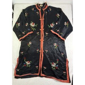 Vtg 50s 60s DYNASTY Hong Kong Silk Embroidered Haori Jacket Robe Frog Closure M